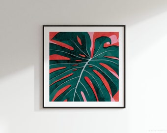 Swiss Cheese Plant | Monstera deliciosa Botanical Square Art Print: 300mm / 600mm