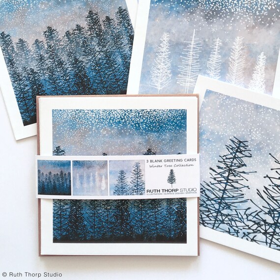 Winter Trees Collection Pack of 3 Greeting Cards