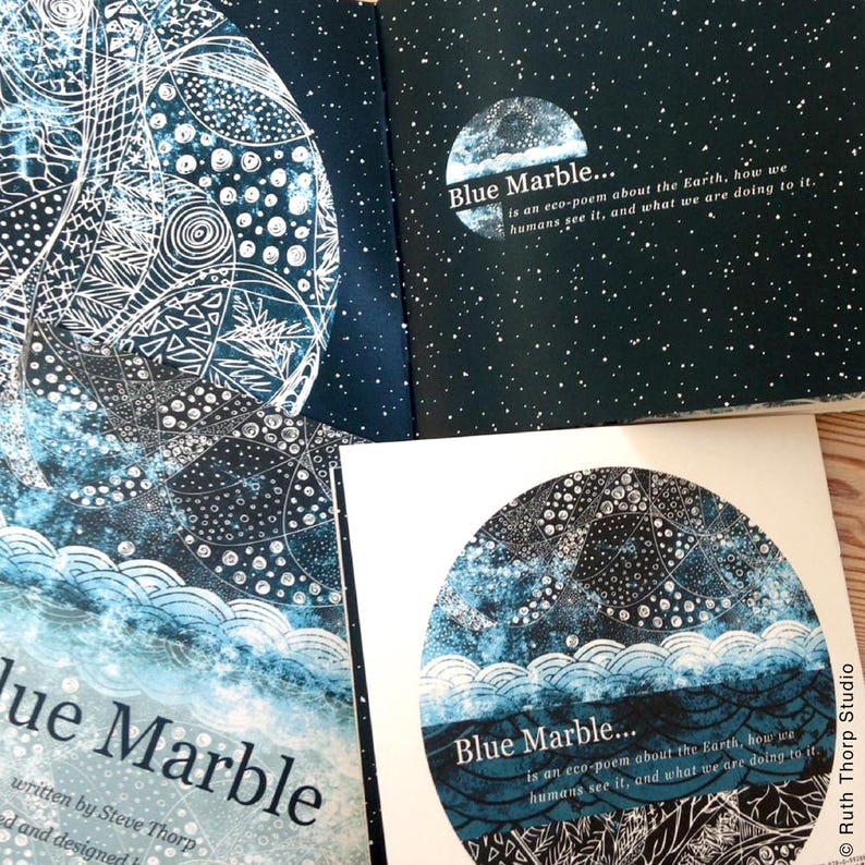 Blue Marble Illustrated Eco Poem by Steve Thorp. Illustrated Etsy