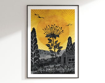 The Tallest Flower Art Print: A4, A3, A2, A1 | Journey Collection | summer garden, sunshine, meadow, shed, cabin