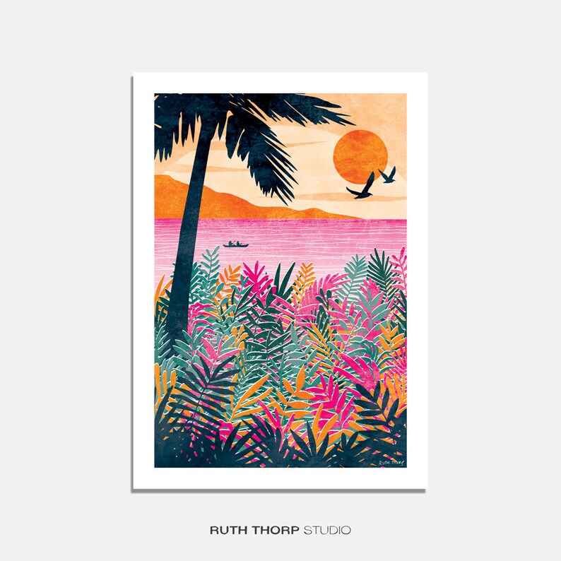 ! 297 x 210mm Tropical Island Canvas Print A4 Size