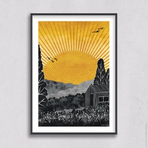 Home Art Print: A5, A4, A3, A2, A1 Journey Collection summer, sunshine, yellow, garden, meadow, shed, cabin image 5