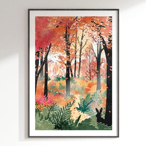 Forest Bathing Art Print: A4, A3, A2, A1, Autumn nature woodland illustration