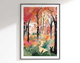 Forest Bathing Art Print: A4, A3, A2, A1, Autumn nature woodland illustration