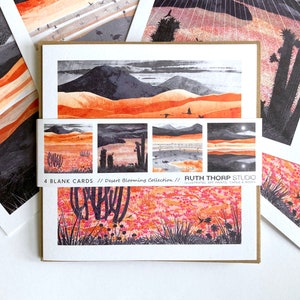 Desert Blooming Collection 4er-Pack Grußkarten |  blumen, salzwüste, flamingos, bunt, reise, atacama