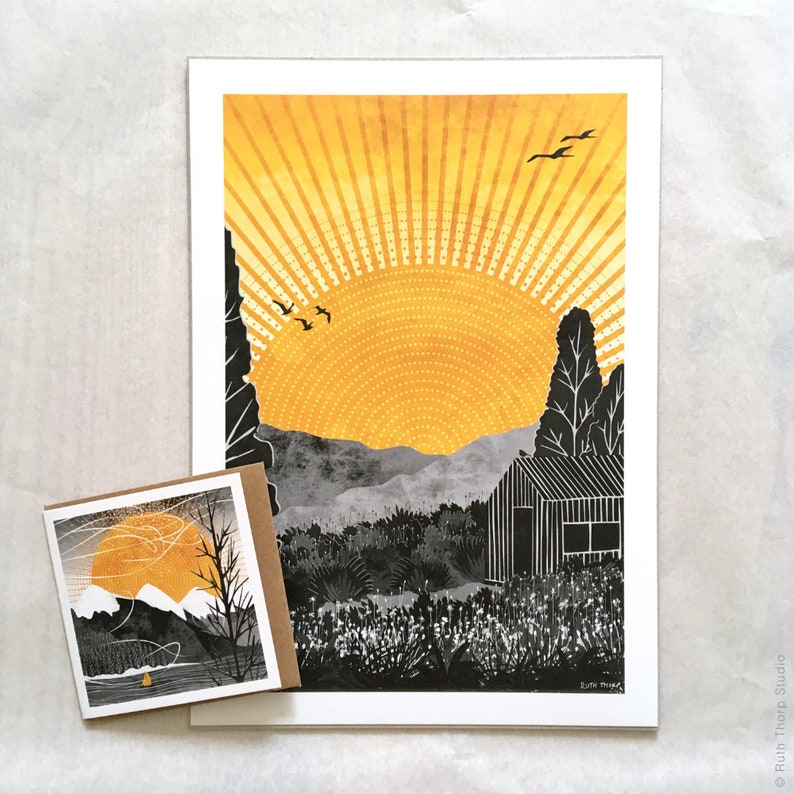 Home Art Print: A5, A4, A3, A2, A1 Journey Collection summer, sunshine, yellow, garden, meadow, shed, cabin image 6