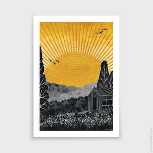 Home Art Print: A5, A4, A3, A2, A1 Journey Collection summer, sunshine, yellow, garden, meadow, shed, cabin image 3