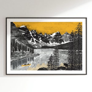 Northern Exposure Art Print: A4, A3, A2, A1 / Moraine Lake, moose, canoe, couple