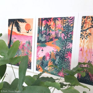 Sundown Art Print: Paradise Collection A4, A3, A2, A1 tropical palm tree, bright and bold, kayaking, colourful interior image 6