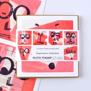 Expressions Collection 6er-Pack Grußkarten |  Grußkarten, Buchseiten, Buchseiten, Holzschnitte, Siebdrucke, Charaktere