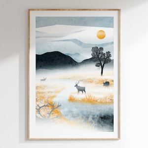 Roam Free Art Print: A4, A3, A2, A1 | Cairngorm reindeer herd illustration | Scotland