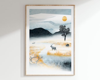 Roam Free Art Print: A4, A3, A2, A1 | Cairngorm reindeer herd illustration | Scotland