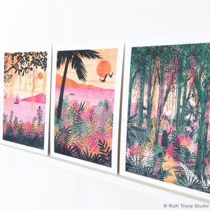 Sundown Art Print: Paradise Collection A4, A3, A2, A1 tropical palm tree, bright and bold, kayaking, colourful interior image 5