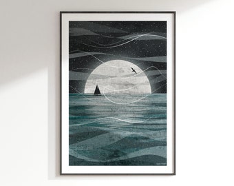 Sail on the Moon Art Print: A4, A3, A2, A1