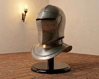 Medieval Knight Helmet Display | Full Face Steel Armor Replica, Viking Crusader CosplayPerfect gift
