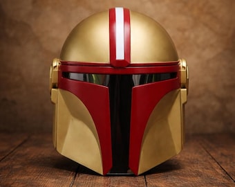 Mandalorian Style Helmet-Gold Red Armor Cosplay Helmet-Handcrafted Mild Steel Armor for Cosplay & Collectors