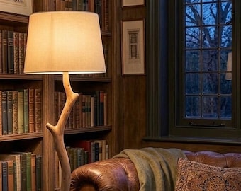 Handmade Wooden Branch Floor Lamp, Rustic Boho Farmhouse Natural Light