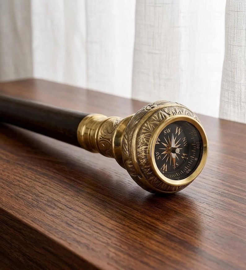 Vintage Brass Compass Walking Cane, Nautical Gentleman's Walking Stick ...