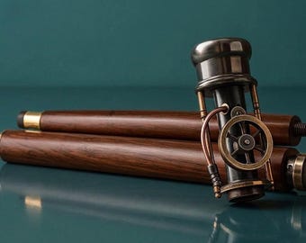 Bengala Steampunk em Latão, Cabo Artesanal em Madeira de Sheesham, Peça Colecionável em Estilo Vintage