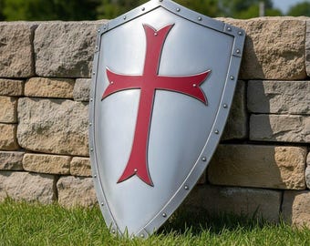 Templar Knight Shield – Medieval Crusader Wall Decor, Red Cross Armor Display