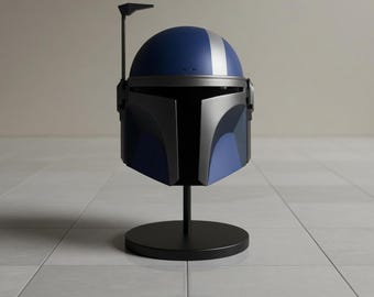 Handcrafted Sci-Fi Bounty Hunter Helmet with Display Stand, Matte Blue Armor Replica