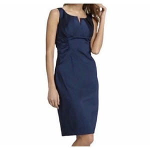 Adrianna Papell navy blue satin sz 8 glam event wedding guest dress MOB party image 1