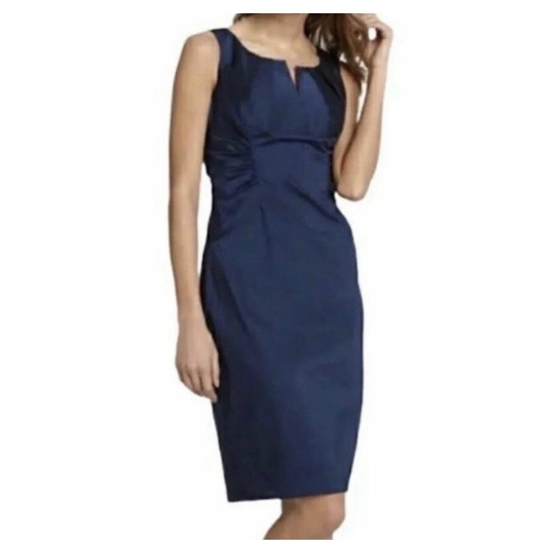 Adrianna Papell navy blue satin sz 8 glam event wedding guest dress MOB party image 1