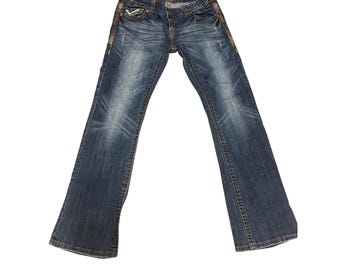Rock and Roll Cowgirl Rodeo Low Rise 32x34 flap pocket embroidery dark wash jean