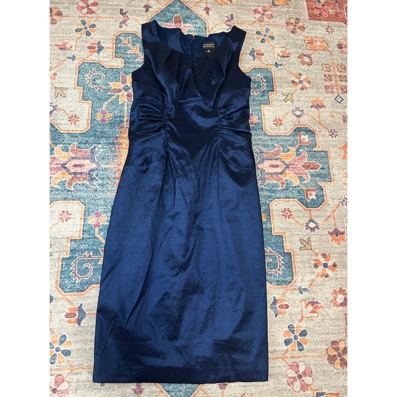 Adrianna Papell navy blue satin sz 8 glam event wedding guest dress MOB party image 6