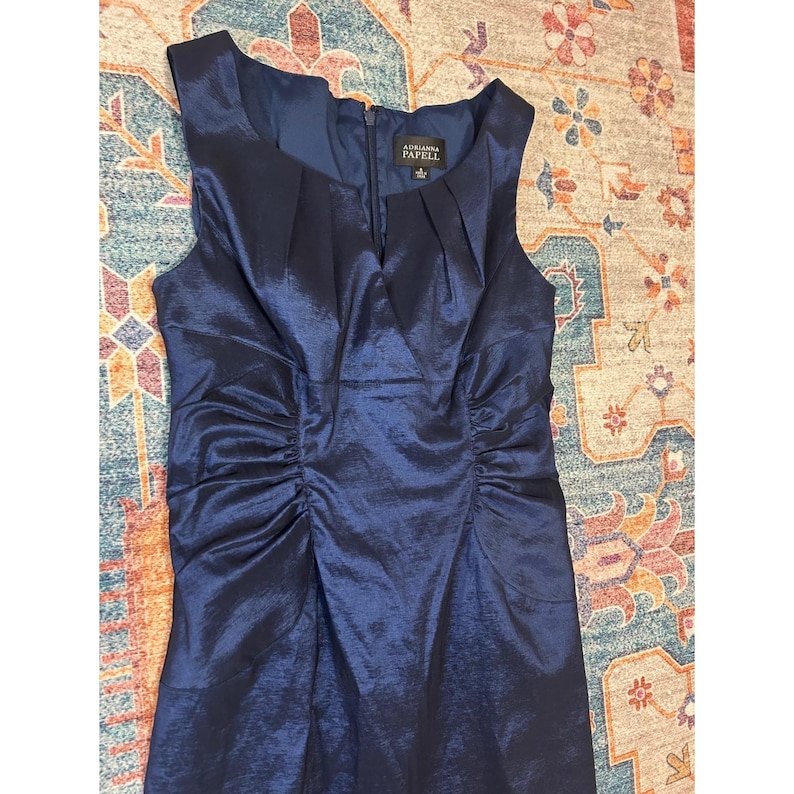 Adrianna Papell navy blue satin sz 8 glam event wedding guest dress MOB party image 5