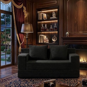 Convertible Loveseat Sofa Bed, Corduroy Futon Sleeper Couch with Pillows