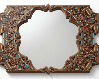 3D Layered Wood Mirror with Intricate Mandala Design – Unique Wall Art