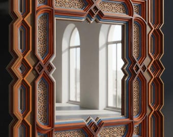 Layered Wood Mandala Mirror: islamic Style Wall Art