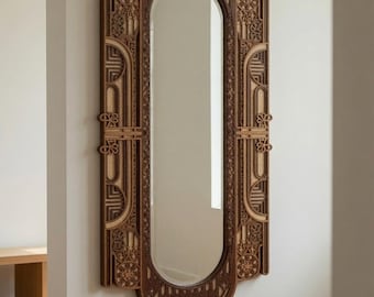 Espejo de madera multicapa con intrincado diseño de mandala – Arte de pared cortado con láser