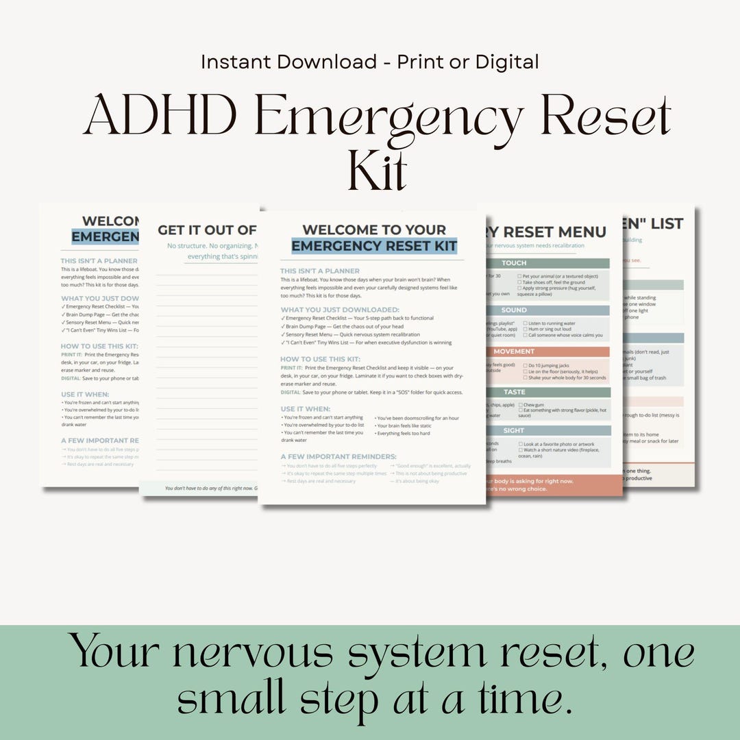 Rewswet Tools ADHD Emergency Reset Tools, Printable Brain Dump & Sensory Reset PDF ...