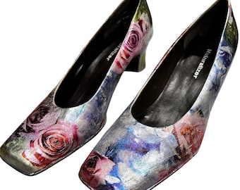 Unieke custom folie pastelkleurige leren blokhakken maat 8,5 "