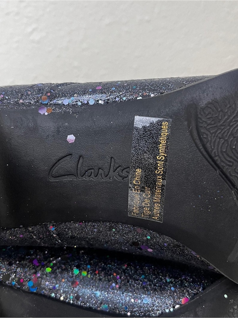Stivali Clarks in pelle nera olografica glitterata, unici e personalizzati, taglia 8 immagine 11