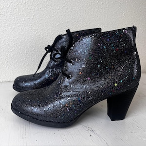 Stivali Clarks in pelle nera olografica glitterata, unici e personalizzati, taglia 8 immagine 12