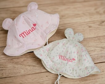 Embroidered Name Hat - Cute and sweet bear ear hat with round brim for babies.