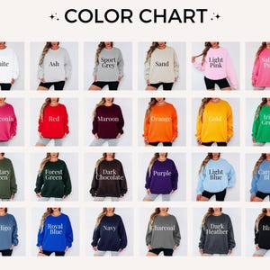 Puede incluir: Una carta de colores muestra una variedad de colores de sudaderas, incluyendo blanco, ceniza, gris deportivo, arena, rosa claro, rosa de seguridad, rojo, granate, naranja, oro y negro. El texto "CARTA DE COLORES" est&aacute; en la parte superior.