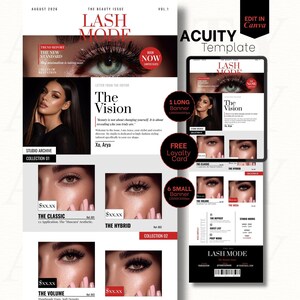 Lash Acuity Scheduling Template Magazine Lash Tech Website Acuity Booking Site Canva Editable Acuity Lash DIY Booking Site Editorial Glam