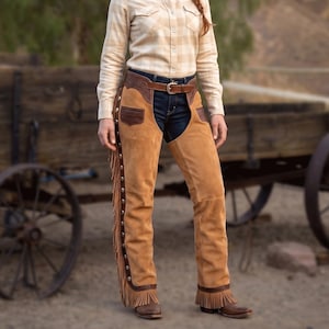 Handmade Genuine Leather Shotgun Chaps, Unisex Western Rodeo Cowboy Riding Gear