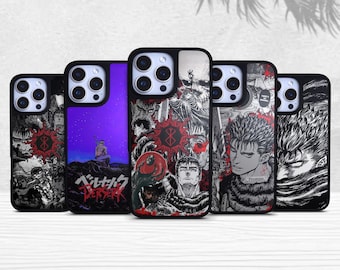 Funda de teléfono elegante de Anime Berserk en negro mate para iPhone 11, 12, 13, 14, 15, 16 Pro Max y Samsung Galaxy S23, S24 y Ultra