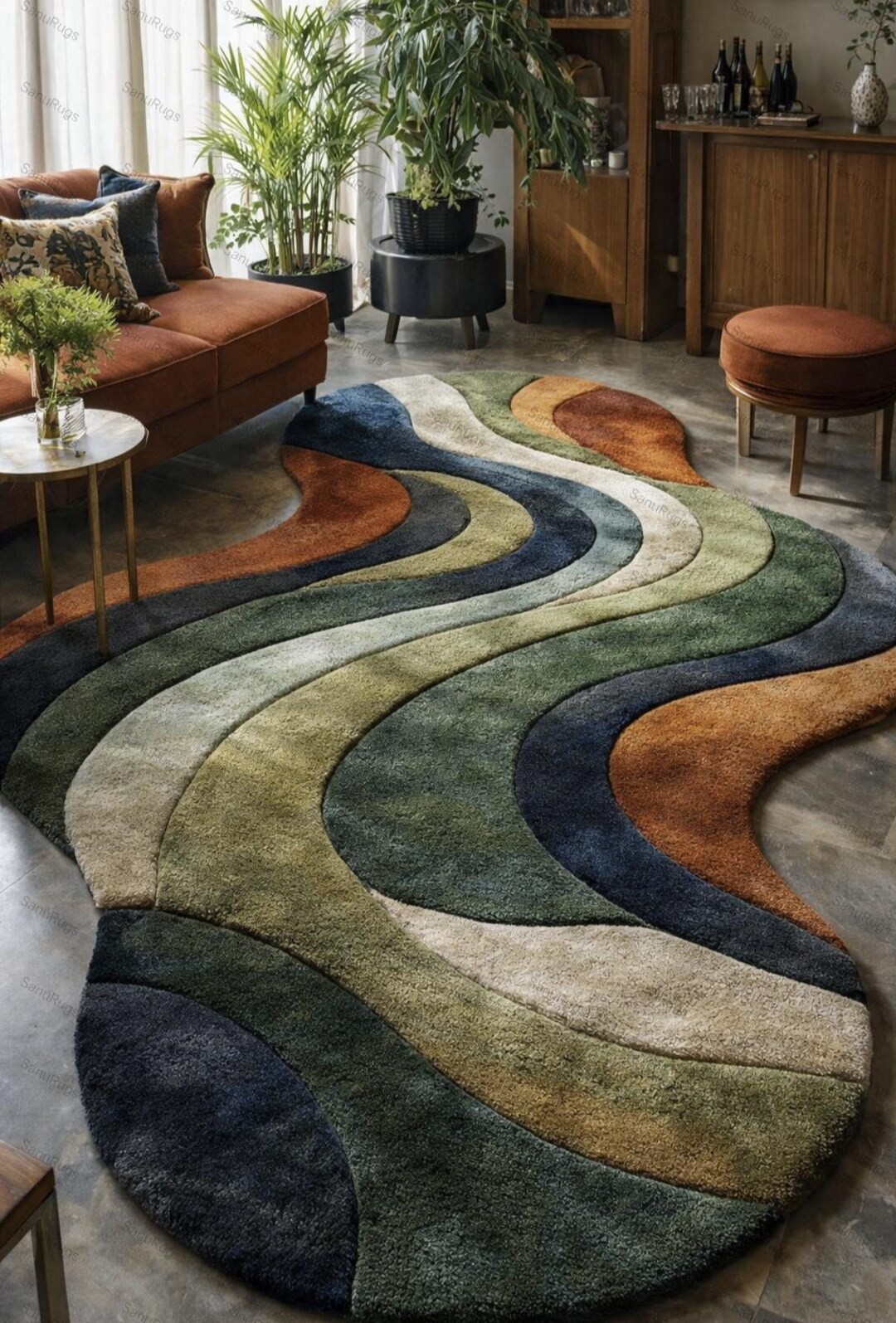 Wool Wave Rug Hand Tufted Wool Wave Rug, Modern Abstract Earth Tones - Etsy