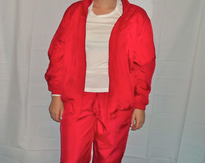 90s Red Windbreaker Suit Set 2 Piece Wind Breaker Jumpsuit Etsy
