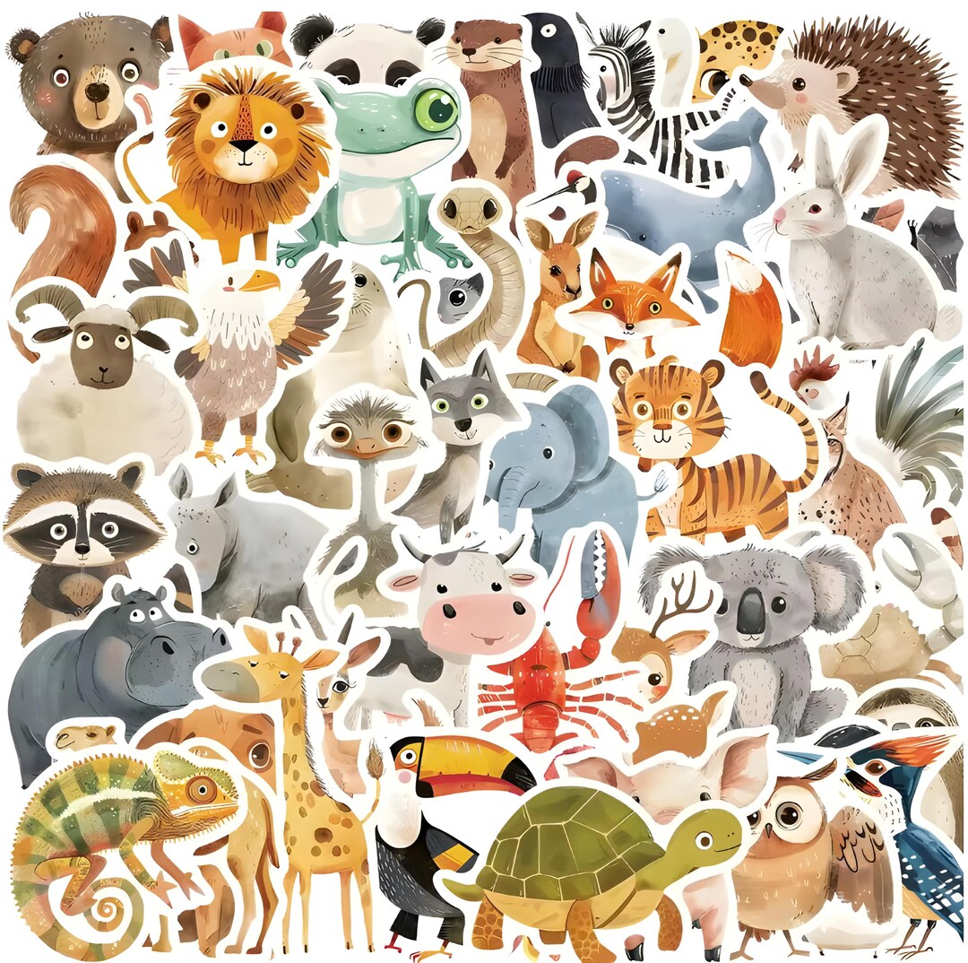50pcs Watercolor Animal Sticker Pack – Cute Zoo & Woodland Creatures ...