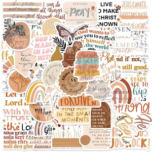 50pcs Christian Faith Sticker Pack - Boho Scripture Decals, Bible Verse Journaling, Inspirational Religious Stickers, Terracotta Earth Tones