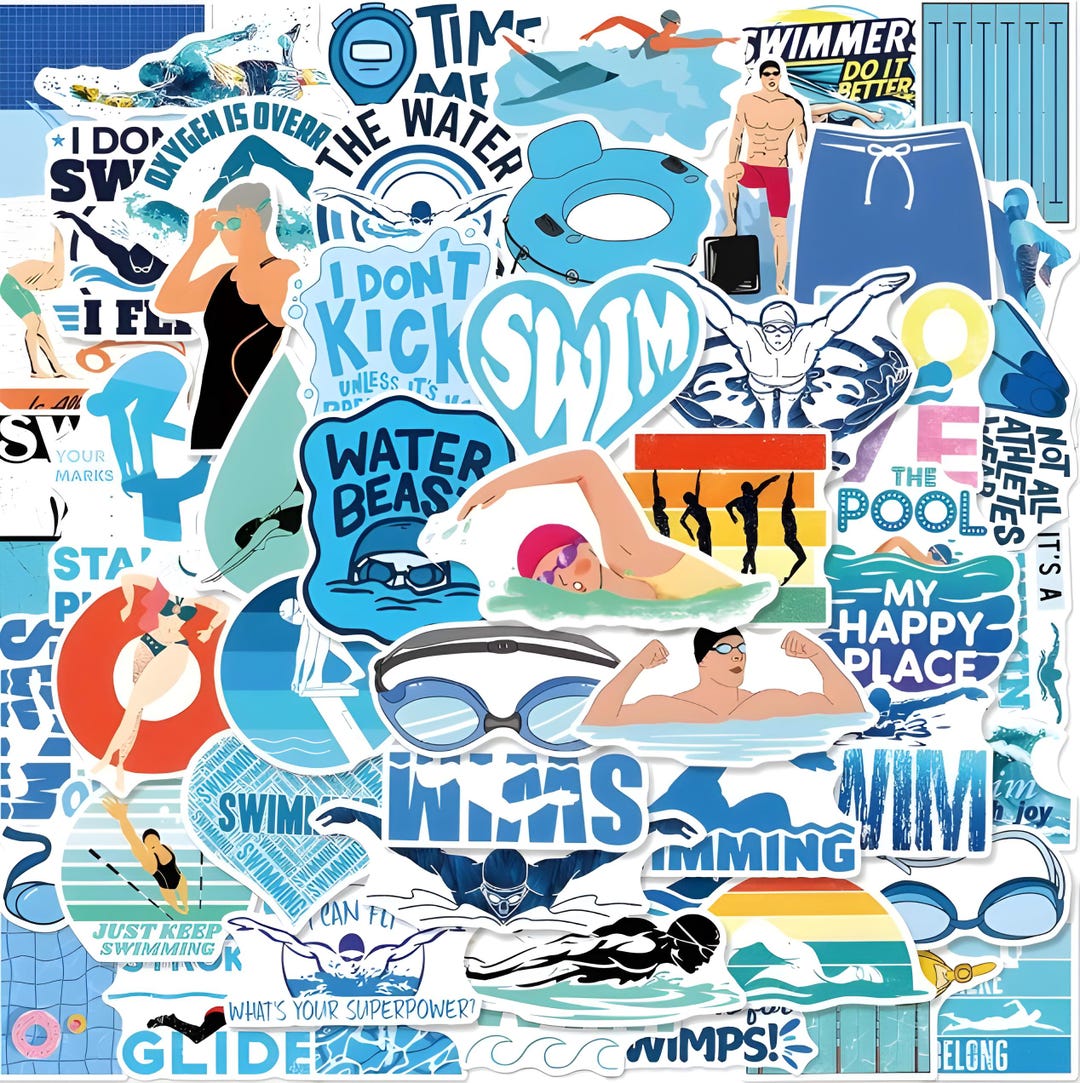 50pcs Swimming Stickers Pack, Waterproof Vinyl Decals for Swimmers ...