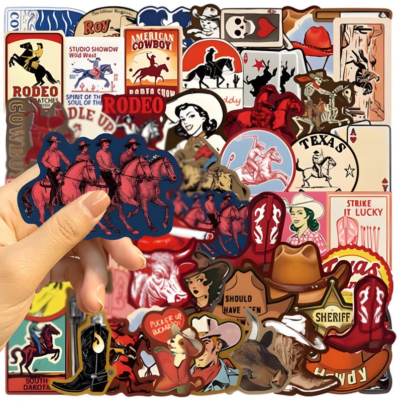 American Rodeo Stickers 50 Pcs Vintage Western Sticker Set - Retro Cowboy & Rodeo Decals for ...