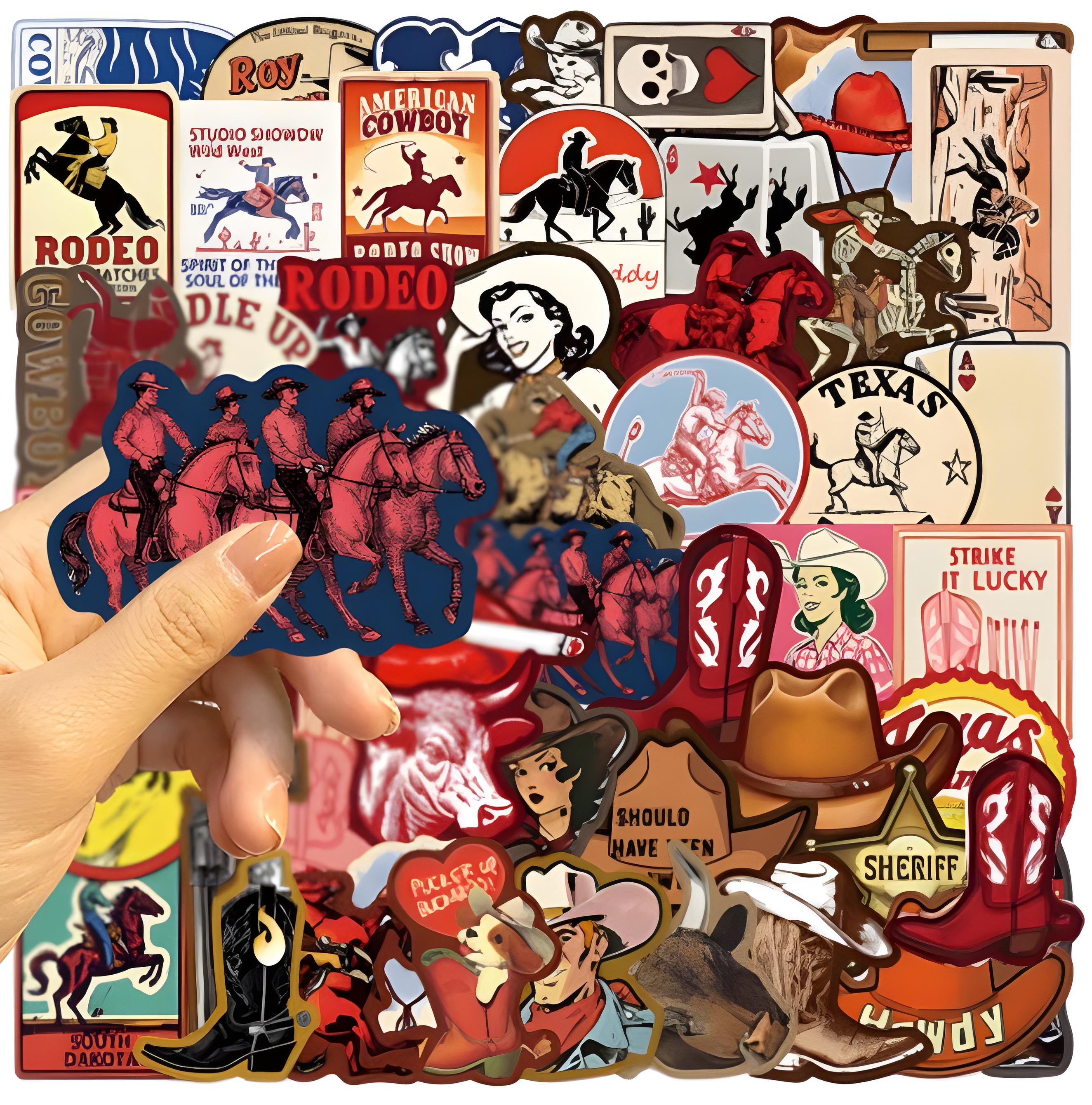 Cool Rodeo Decals 50 Pcs Vintage Western Sticker Set - Retro Cowboy & Rodeo Decals for ...